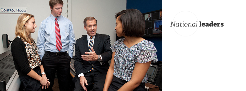 Brian Williams working with students in studio control room
