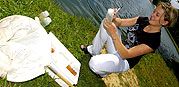 Student taking water samples