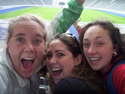 Kate, Julie, and Kaitlyn at soccer stadium in Spain