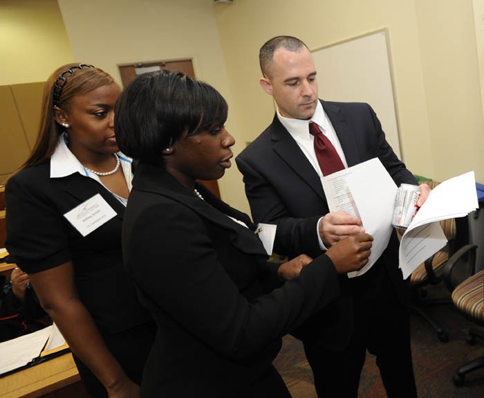Elon Law students meet with a representative from the North Carolina Bar Association.