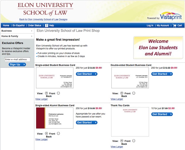 Image of website for Elon Law cards
