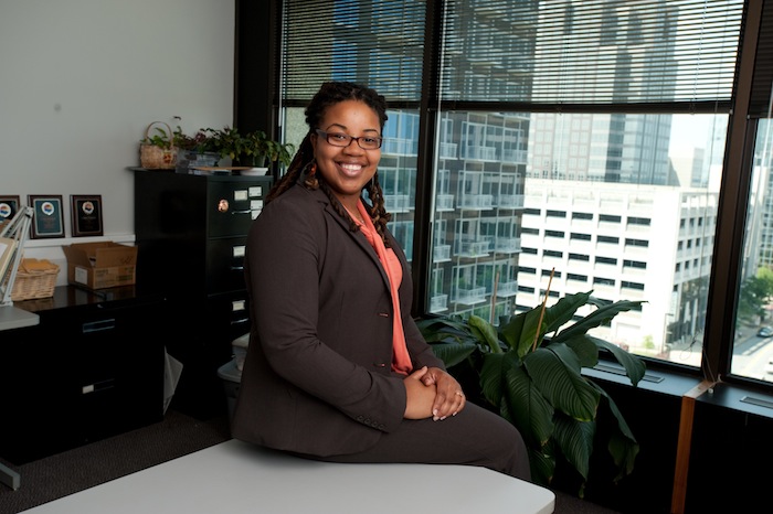 Tiffany D. Atkins, 2011 graduate of Elon Law, at Legal Aid of North Carolina in 2010