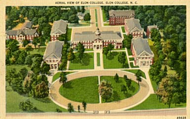 Postcard of aerial view of Elon College