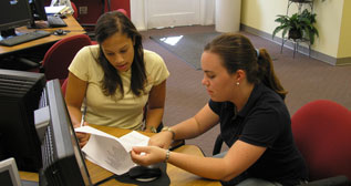 Two Students Working in the Career Center