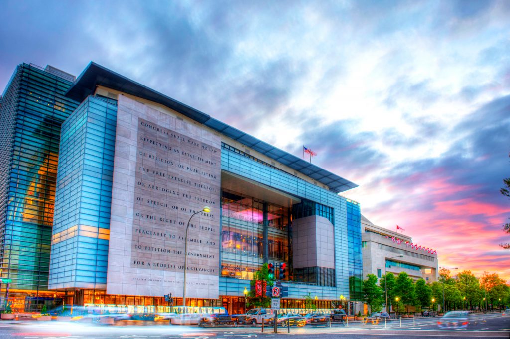 An exterior shot of The Newseum in Washington, DC
