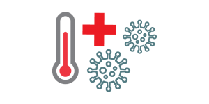 Icon of a thermometer and virus particles