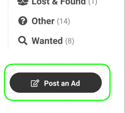 Screenshot showing the location of the post an ad button