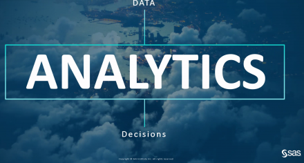 Graphic says data points to analytics points to decisions.