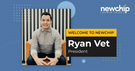Photo of Ryan Vet. Text reads Welcome to Newchip Ryan Vet, president.