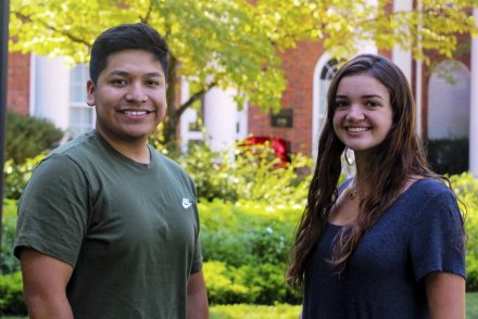 Alejandro Mejia '24, left, and Paige Goldberg '24 began research in a National Science Foundation-funded study into neuroscience and cybersecurity early in their first semester, fall 2020.